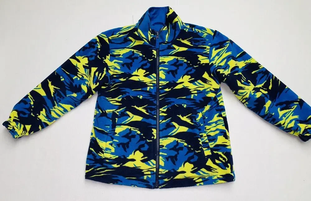 Sz 8 Athletech Youth Reversible Lightweight Jacket Brite Blue & Yellow/Blue Camo